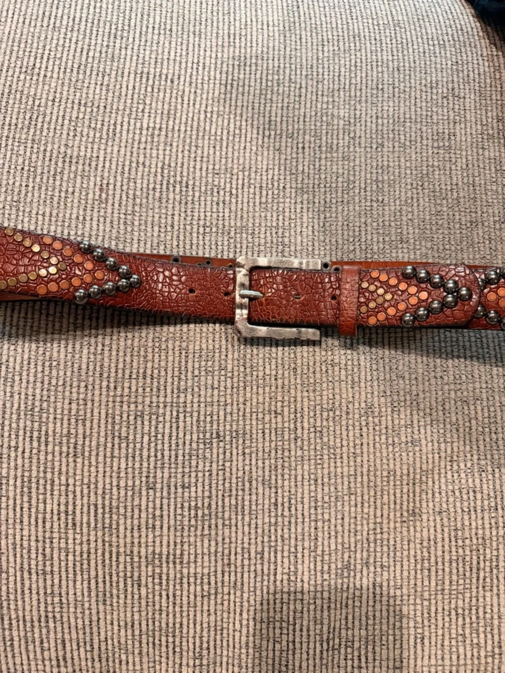 Brown Western Genuine Leather Belt with Metal Accents Multicolor Studded Size L